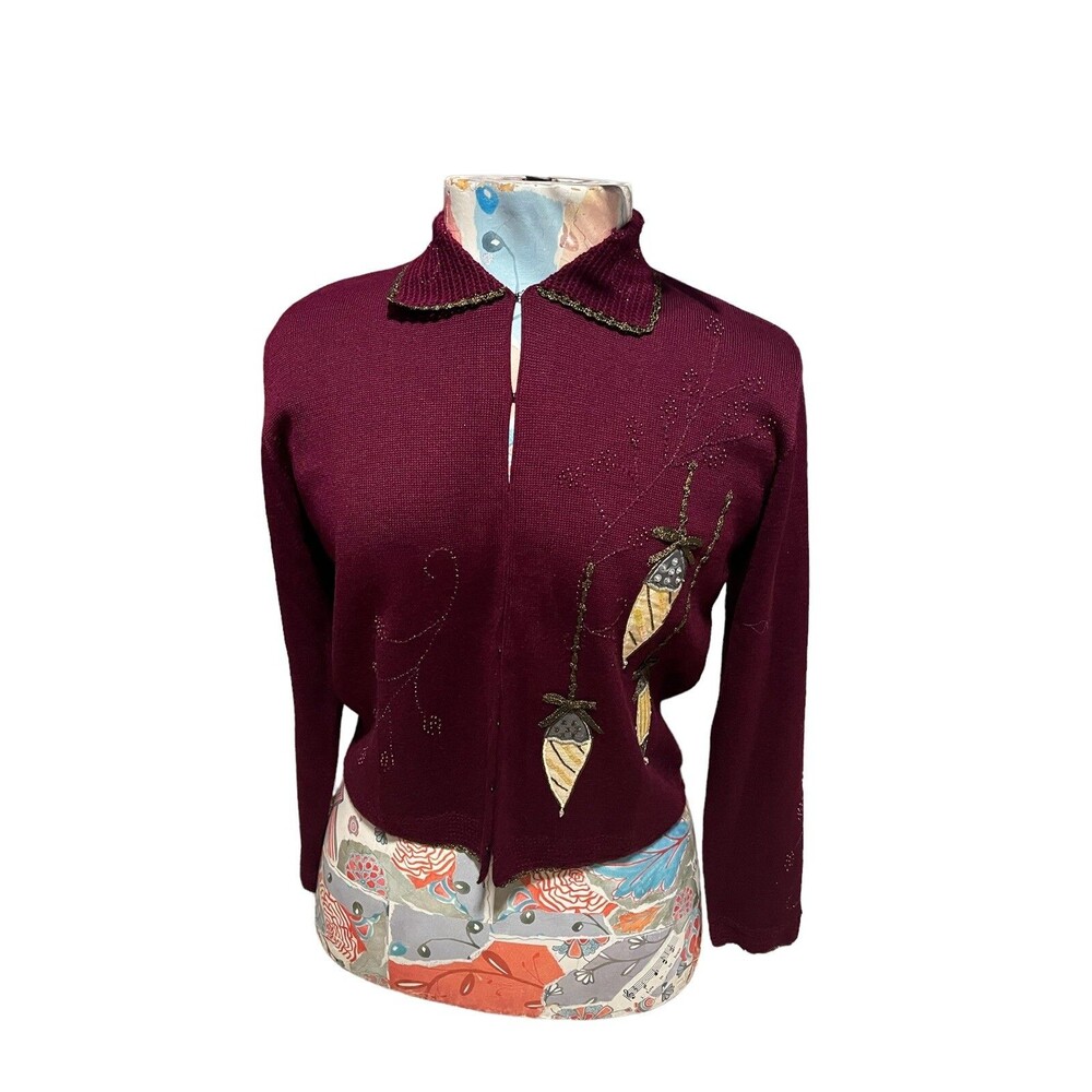Silk Wool Blend Christmas Sweater Cardigan E Main Line By Eagles Eye  M